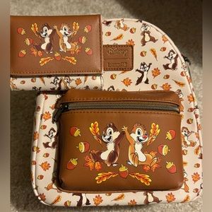 Perfect condition Chip and Dale Loungefly Fall Backpack and Wallet